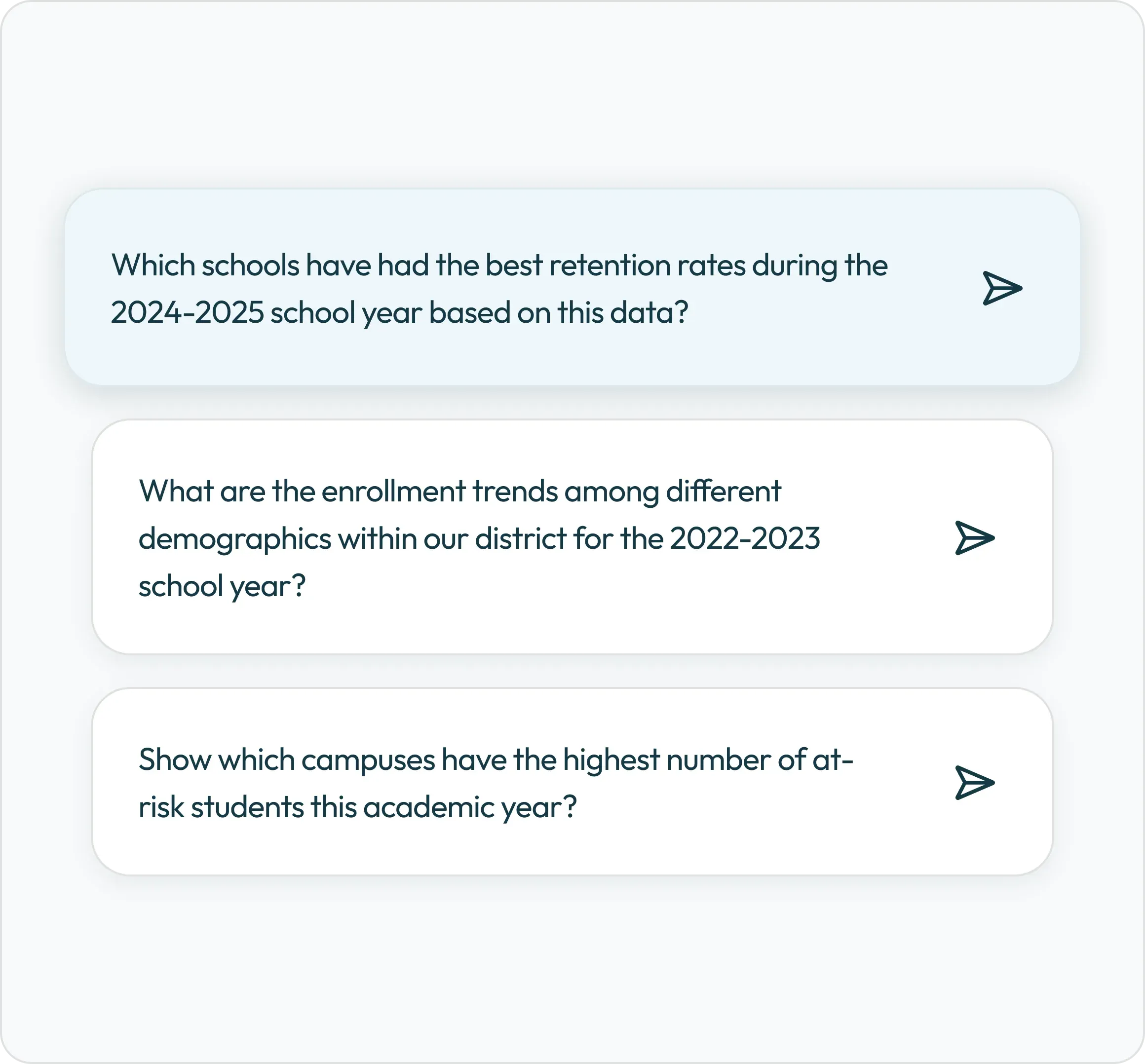 Example education questions in the Doowii interface